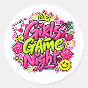 Girls Game Night Round Sticker