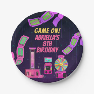 Girls Gaming and Arcade Birthday Paper Plate