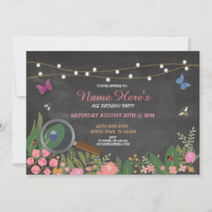 Girl's Garden Bug Hunt Butterfly Birthday Invite
