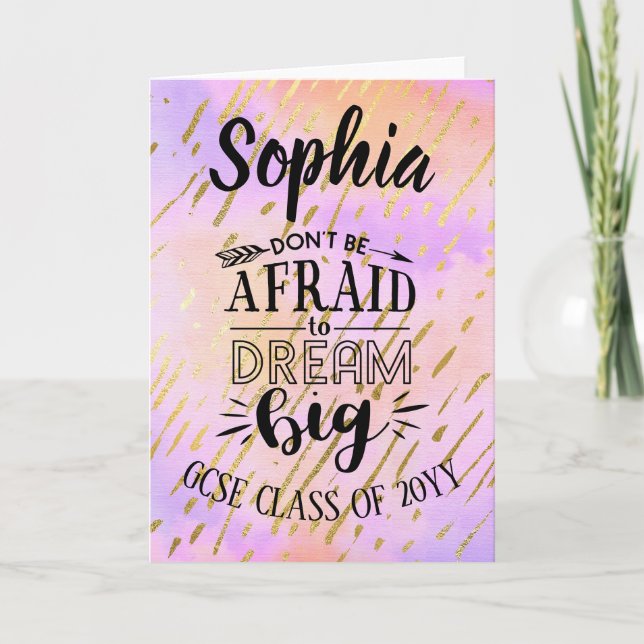 Girls GCSE Congrats Personalised DREAM BIG Card (Front)