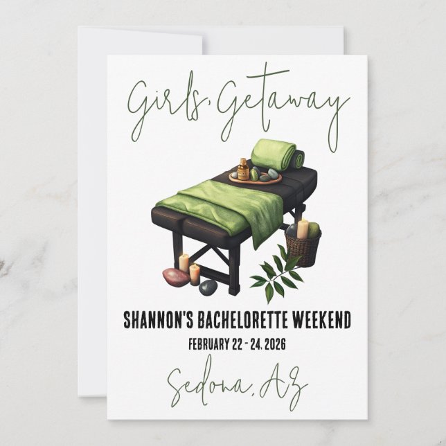 Girls' Getaway, Spa, Bachelorette Weekend Party Invitation (Front)