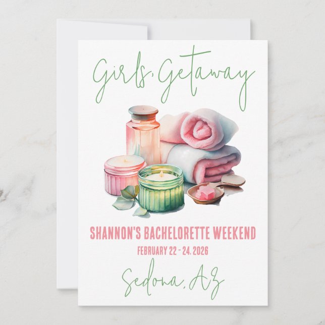 Girls' Getaway, Spa, Bachelorette Weekend Party Invitation (Front)