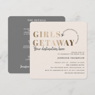 Girls Getaway Taupe & Gold Bachelorette Weekend Invitation