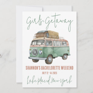 Girls' Getaway, VW Van, Bachelorette Weekend Party Invitation