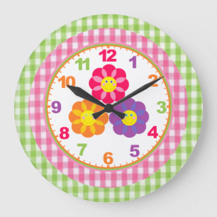 Girls Gingham Flower Clock with Numbers