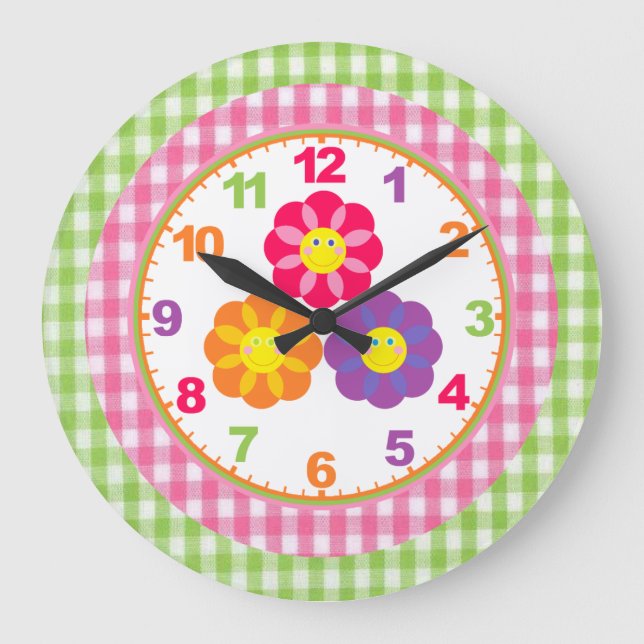Girls Gingham Flower Clock with Numbers (Front)
