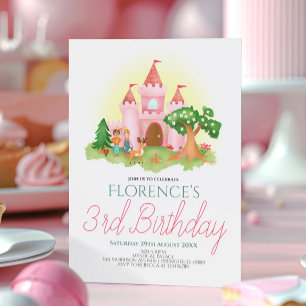 Girls Girly Pink Princess Fairytale Kids Birthday  Invitation