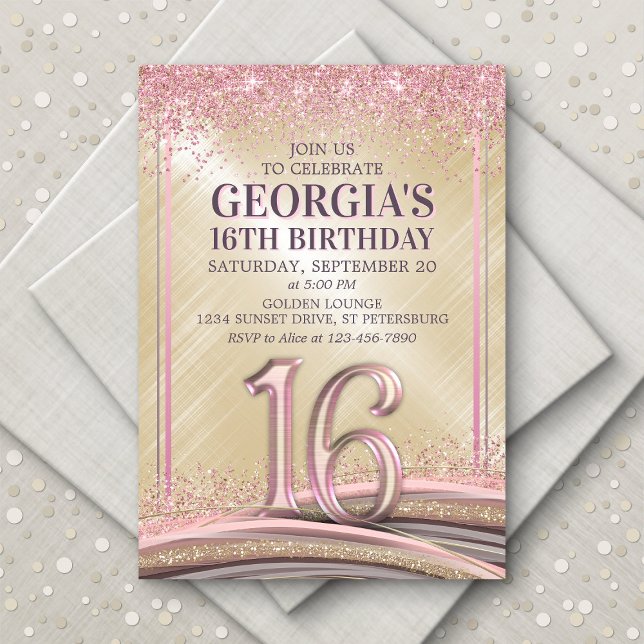 Girls Glam 16th Birthday Invitation (Creator Uploaded)