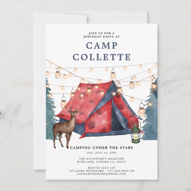 Girls Glamping Camping Birthday Party Invitation (Front)