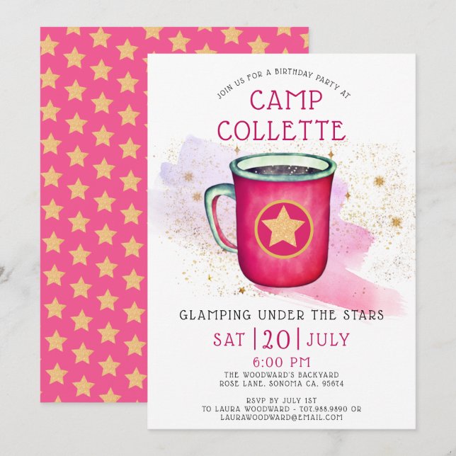 Girls Glamping Camping Birthday Under The Stars  I Invitation (Front/Back)