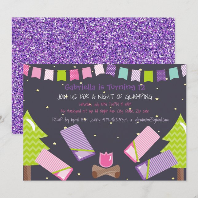 Girls Glamping/Camping Out Birthday Party Invitation (Front/Back)