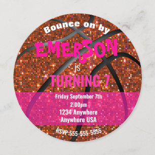 Girls Glitter basketball Birthday, Pink Bball Invitation