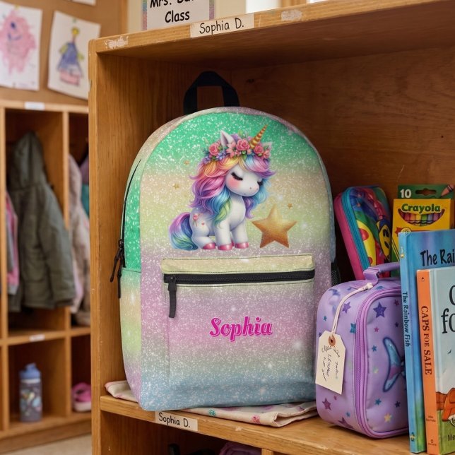 Girls Glitter unicorn magical star  Printed Backpack (Creator Uploaded)