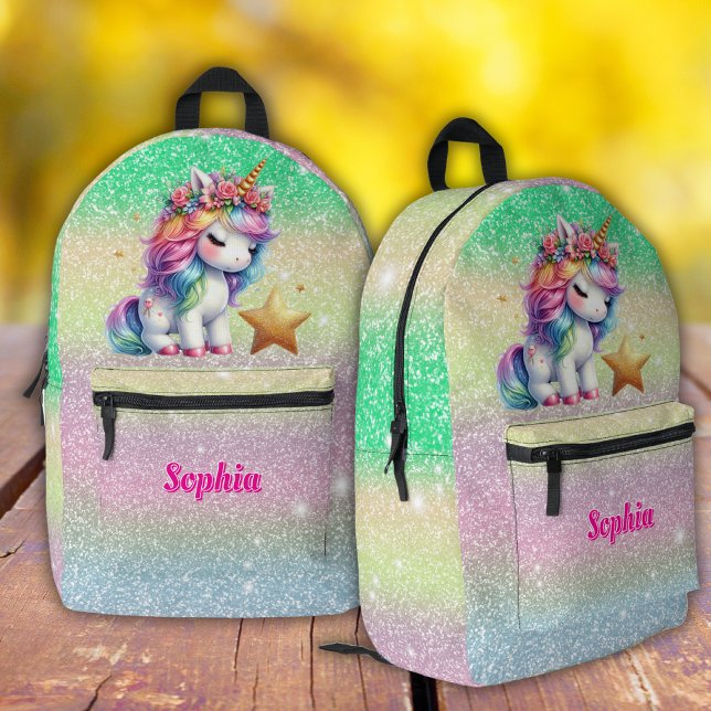 Girls Glitter unicorn magical star  Printed Backpack (Creator Uploaded)