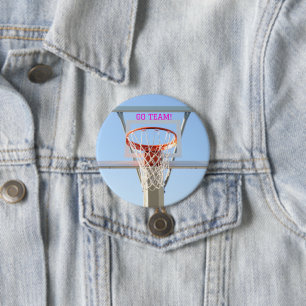Girls "Go Team"  Birthday Party  Basketball Hoop 7.5 Cm Round Badge