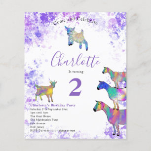 Girls Goat Birthday Party Purple Budget Flyer