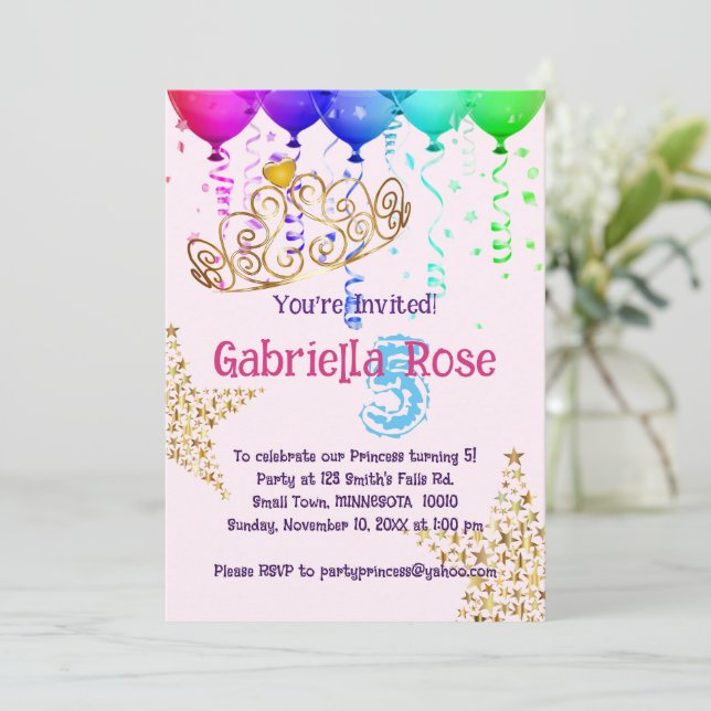 Girl's Gold Fairy Tiara Birthday Party Invitation (Standing Front)