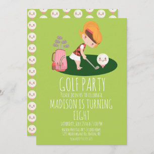 Girls Golf Cute Birthday Party Invitation