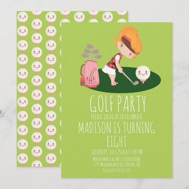Girls Golf Cute Birthday Party  Invitation (Front/Back)