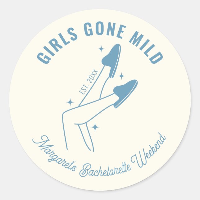 Girls Gone Mild Blue Spa Bachelorette Party Classic Round Sticker (Front)