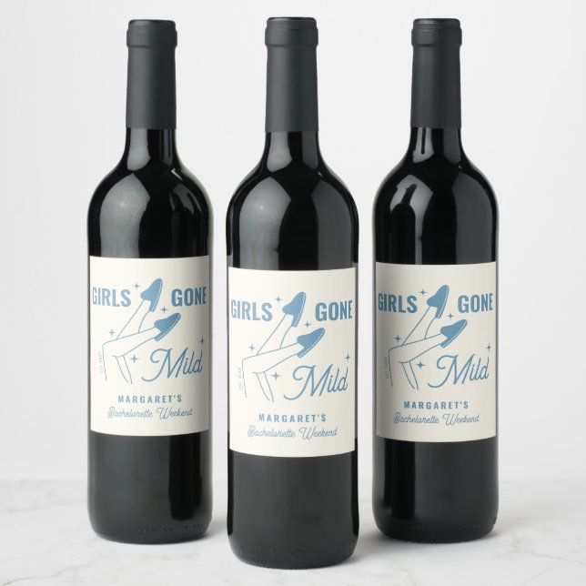 Girls Gone Mild Blue Trendy Spa Bachelorette Wine Label (Bottles)