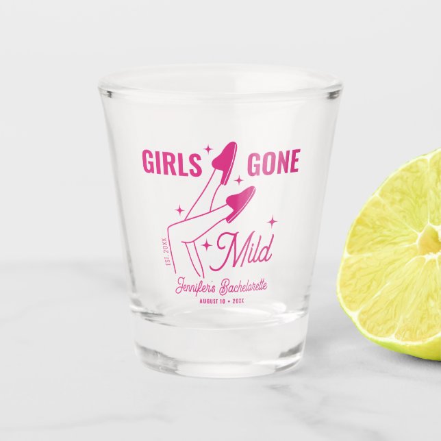 Girls Gone Mild Hot Pink Illustration Bachelorette Shot Glass (Front)