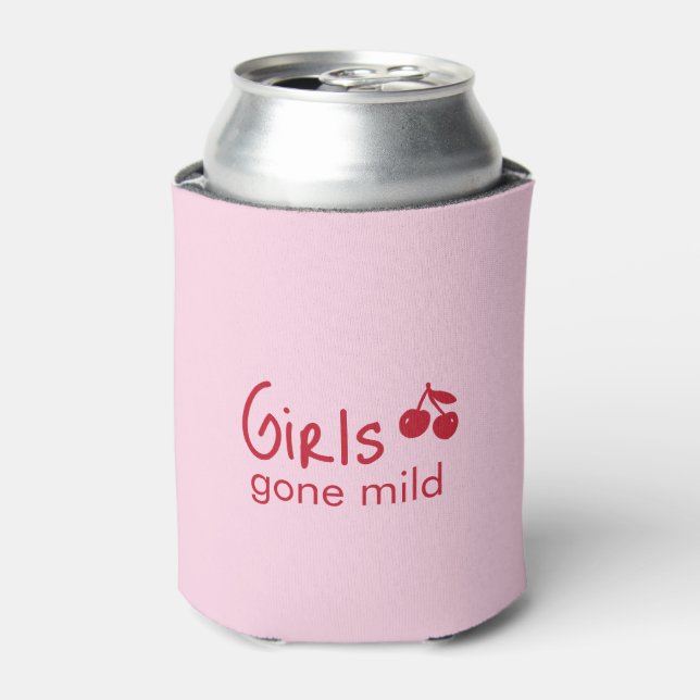 Girls Gone Mild Pink and Cherry Red Bachelorette   Can Cooler (Can Front)