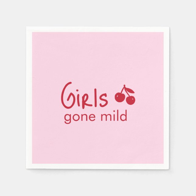 Girls Gone Mild Pink and Cherry Red Bachelorette   Napkin (Front)