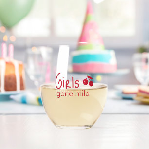 Girls Gone Mild Pink and Cherry Red Bachelorette   Stemless Wine Glass