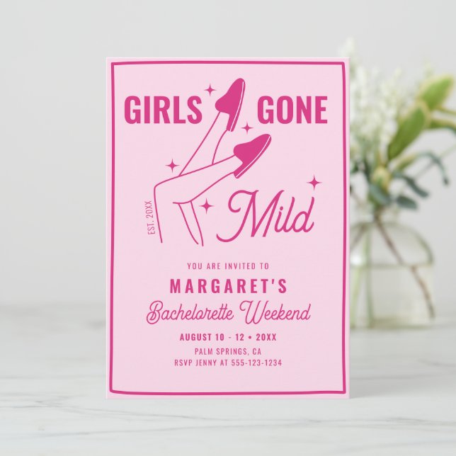 Girls Gone Mild Pink Bachelorette Weekend Spa Invitation (Standing Front)