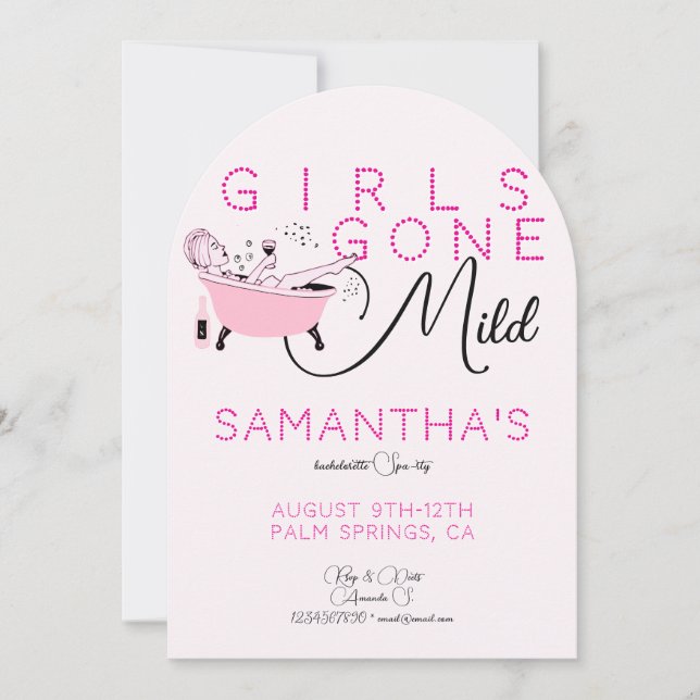 Girls Gone Mild Pink Spa Bach Bachelorette Party Invitation (Front)