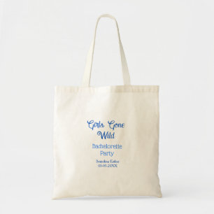 girls gone wild bachelorette party blue name retro tote bag