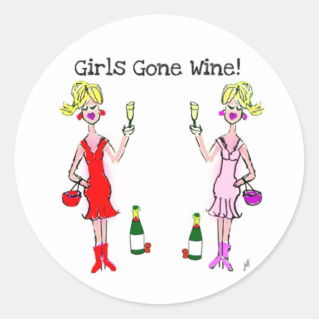 GIRLS GONE WINE! FUN WINE PRINT CLASSIC ROUND STICKER (Front)