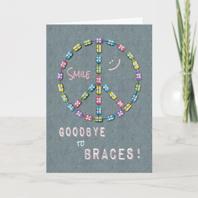 Girls Goodbye Braces Congratulations Peace Sign Card (Front)