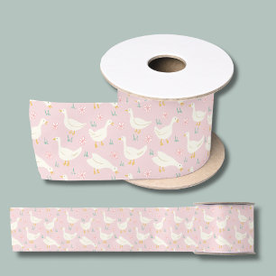 Girls Goose Farmyard Animal pink Satin Ribbon