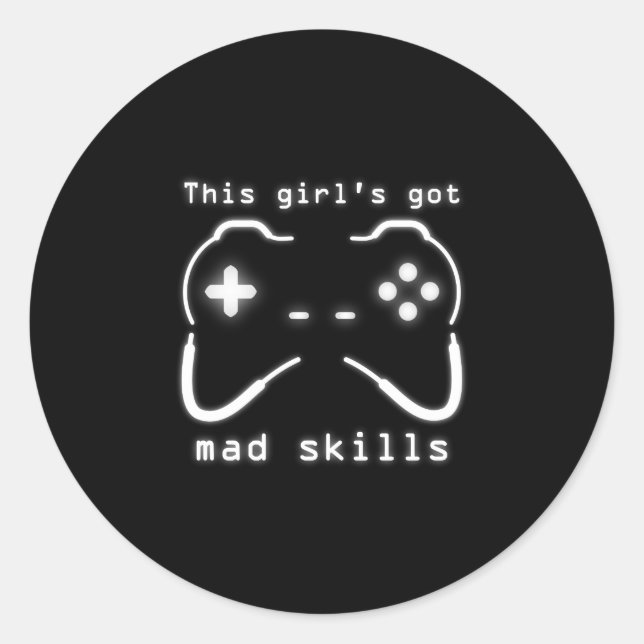 Girl's Got Mad Skills Video Game Controller Classi Classic Round Sticker (Front)