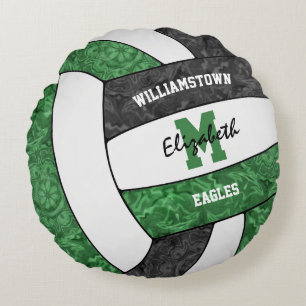 girls green black volleyball club colours round cushion