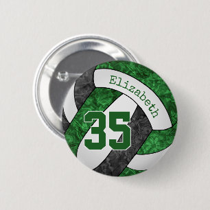 girls green black volleyball team colours 6 cm round badge