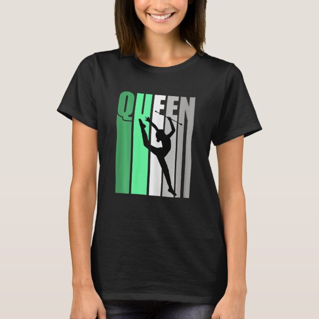 Girls Green Retro Rhythmic Gymnastics Queen Daught T-Shirt (Front)