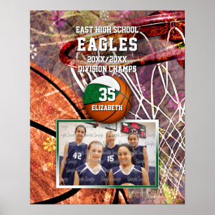 girls green white team colours photo basketball poster
