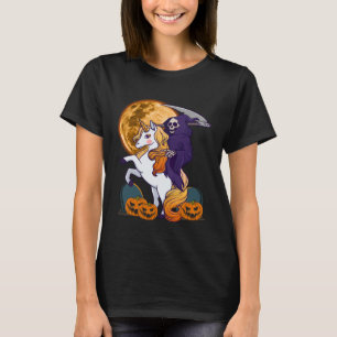 Girls Grim Reaper Riding a Unicorn Spooky Hallowee T-Shirt