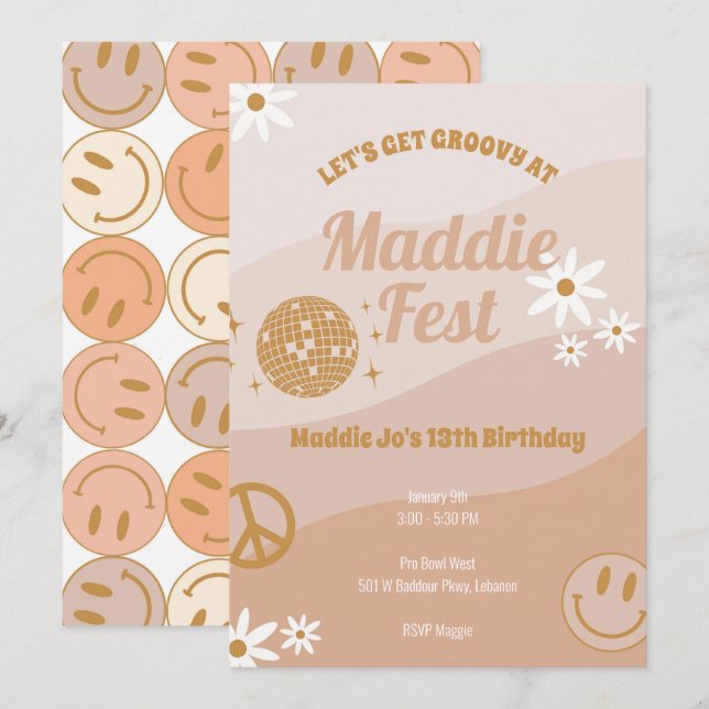 Girls Groovy Festival Vibes Birthday Invitation (Front/Back)