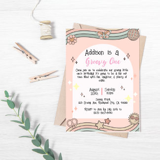 Girl's Groovy One Birthday Invitation