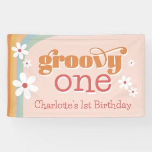 Girl's Groovy One Retro Daisies 1st Birthday Banner