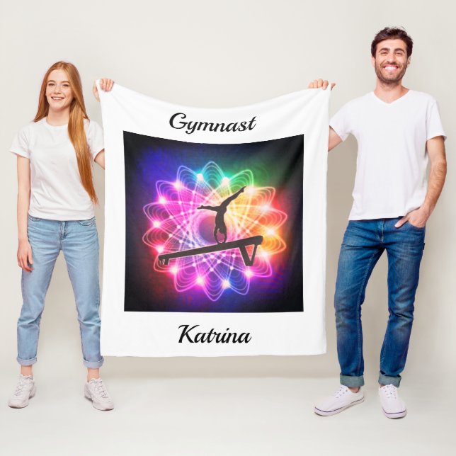 Girls Gymnast Balance Beam Personalised Fleece Blanket (In Situ)