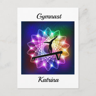 Girls Gymnast Balance Beam Personalised Postcard