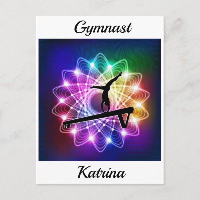 Girls Gymnast Balance Beam Personalised  Postcard (Front)