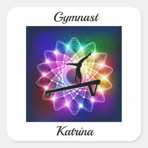 Girls Gymnast Balance Beam Personalised   Square Sticker