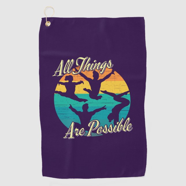 Girls Gymnastics - All Things are Possible Golf Towel (Front)