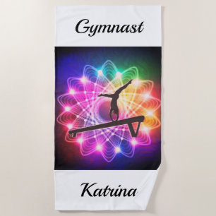 Girls Gymnastics Balance Beam Personalised Beach Towel